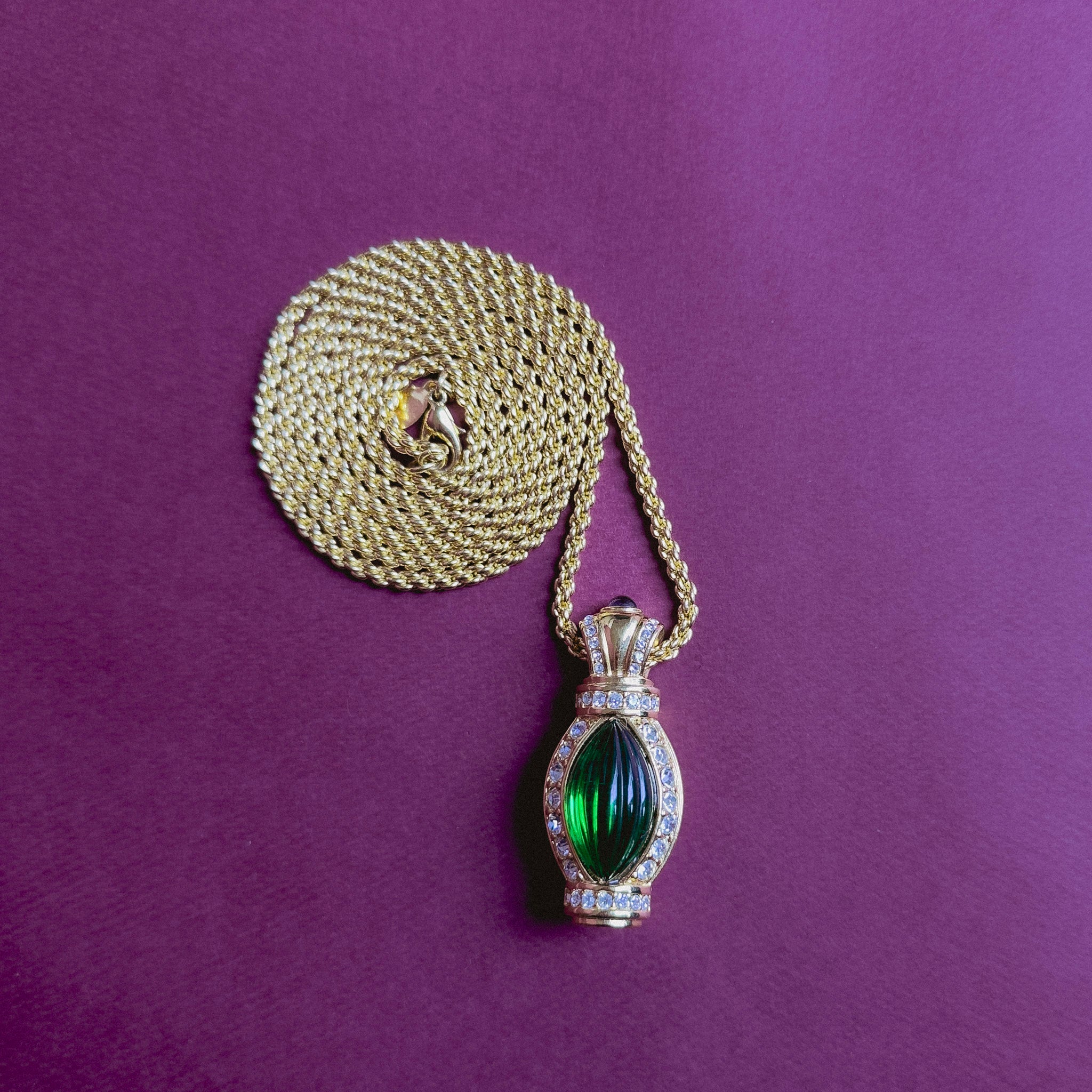 LONG GREEN AND CZ NECKLACE